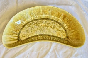 Vintage MCM Ro Shep Pottery Dish Mottled Drippy Glaze Crescent Moon Shape - Picture 1 of 5