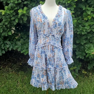 Fee Babydoll Kleid Damen groß orange blau lang Ballonärmel Rüschen romantisch - Bild 1 von 11