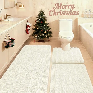 Gestreiftes Eis Badteppich Set 3-teilig Ultra Weich, Rutschfest Chenille WC - Bild 1 von 12