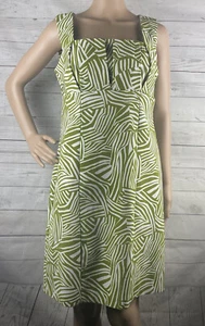 Perceptions New York Dress Women's Size 8 Olive Green White Abstract Striped - Picture 1 of 12