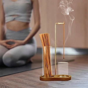 Modern 2-in-1 Glass Incense Burner w/Ash Catcher - Stick Holder Home Decor - Picture 1 of 10