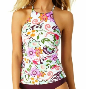 NWT Anne Cole Swimsuit Bikini Tankini Top Size M High Neck Multi Floral - Picture 1 of 3