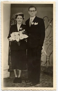 Portrait studio jeunes mariés mariage photo ancienne an. 1930 40 - Imagen 1 de 1