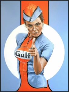 Gulf Racing pinup Art Aufkleber 20x15cm rechteckig konturgeschnitten rar Sticker - Bild 1 von 1