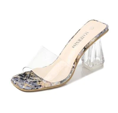 Zapatillas transparentes para mujer Sandalias de tacón alto Transparente Punta abierta Informales Zapatos de club Foto 1 de 4