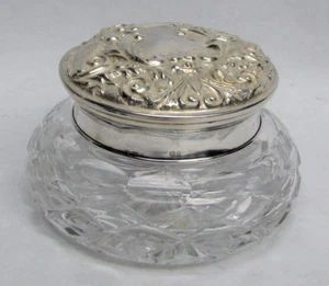 VINTAGE BIRMINGHAM STERLINGSILBER & KRISTALL PULVERDOSE - Bild 1 von 10