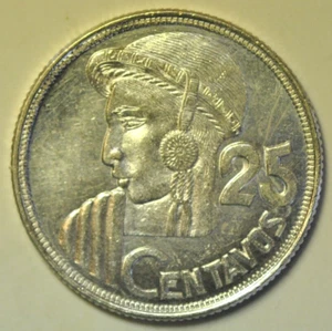 mw24930 Guatemala; Silver 25 Centavos 1950 KM#258 Low Mintage: 81,000 BU - Picture 1 of 2