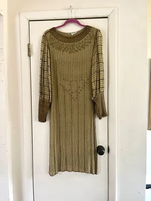 VTG 20s 70s Flapper Sequin Fairygoth Art Deco Art Nouveau Victorian Silk Dress M - Image 1 of 4