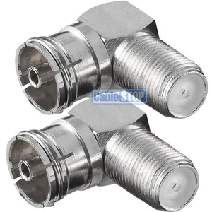 2 x ÁNGULO RECTO HEMBRA COAXIAL a TIPO F ENCHUFE TV Conector Cielo Aéreo Adaptador - Imagen 1 de 1