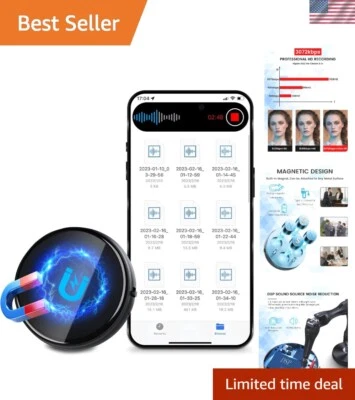 64GB Voice Recorder Magnetic Audio Recorder AI Noise Cancellation USB-C - Image 1 of 4