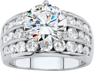 PalmBeach JEWELRY PLATNIUM-PLATED ROUND CUBIC ZIRCONIA CHANNEL SET RING,SIZE 7 - Picture 1 of 7