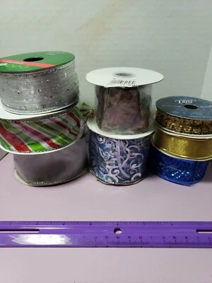 Lot Of 8 Spools Vintage Ribbon Some Have Been Used Christmas Crafting Wreaths - Image 1 of 4