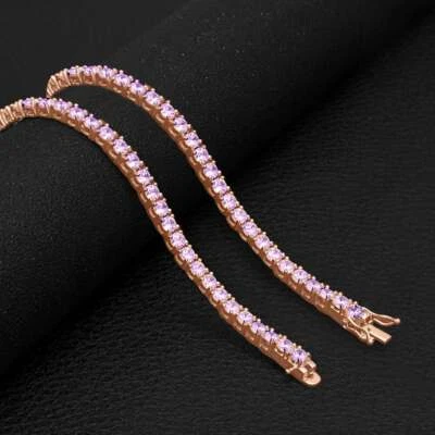 Colar de tênis corrente diamante rosa simulado 3mm 15 quilates acabamento ouro rosa 14k 18 polegadas - Imagem 1 de 4