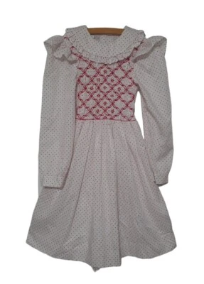 Vestido de Navidad Vintage Polly Flinders Calado Niñas 10 Punto Suizo Volantes Rojo Foto 1 de 4