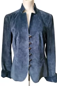 Danier Suede Jacket Women’s XS Blue Genuine Leather Lined Button EUC - Picture 1 of 9