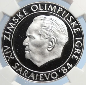 1984 YUGOSLAVIA Olympics SARAJEVO Tito Proof Silver 250 Dinara Coin NGC i105700 - Picture 1 of 5