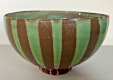 Liz Kinder Green/Pink/Brown Studio Pottery Art Bowl--Signed--5' diam. x 3" hght
