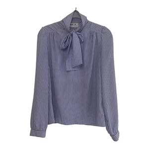 Vintage~ Womens Size 10~ Purple~ Secretary Blouse~ Puff Sleeve HighCollar tie - Picture 1 of 9
