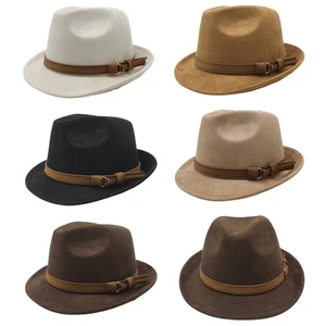 Vintage Classic Fedora Hats for Men Women Short Brim Felt Feather Hat Panama Hat - Picture 1 of 17