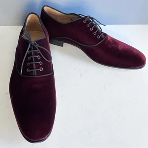 Paul Fredrick Terciopelo Oxford Zapatos Para Hombre 11 M Rojo Vestido Negro Corbata Italia NUEVO - Imagen 1 de 10