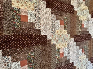 VTG Pieced Hand Stitched Patchwork Log Cabin Quilt Topper Feed Sack 97”x 87” - Picture 1 of 23