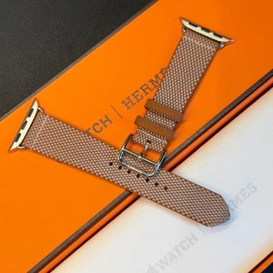 Hermes Hermès Apple Watch Leather Band Toile H Gold/Écru Single Tour 40/41/42mm - Picture 1 of 8
