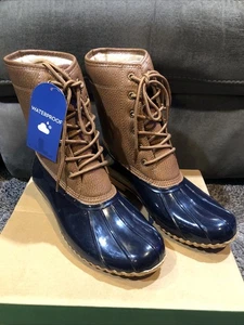 NEU im Karton JBU by JAMBU MAPLEWOOD WASSERDICHTE ENTENSTIEFEL in Größe 10 marineblau/hellbraun - Bild 1 von 6