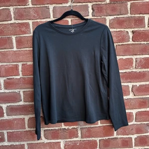Eileen Fisher Organic Cotton Jersey Long Sleeve Tee shirt black large NEW - Picture 1 of 4
