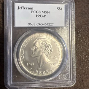 1993-P Jefferson Silver Commemorative Dollar MS69 PCGS Mint State 69 beautiful - Picture 1 of 7