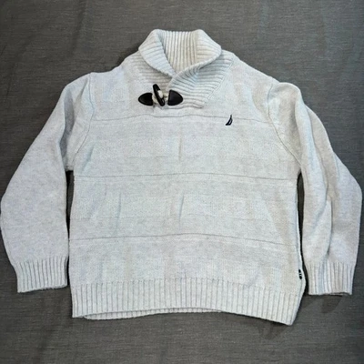 Nautica Logo Classic Cotton Shawl Collar Toggle Button Off White Sweater M 5/6 - Image 1 of 4
