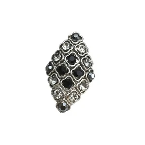 Black and Gray Rhinestone Cocktail Ring, Adjustable - Picture 1 of 3