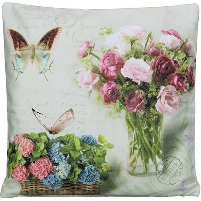 Kissenhülle 40x40 Kissenbezug Dekokissen Kissen Weich Sommer Rosen Schmetterling - Bild 1 von 2