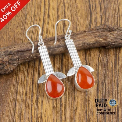 Oferta de Año Nuevo Piedra Cornalina Plata 925 Colgante Gota Cumpleaños Pendientes Joyería Foto 1 de 4