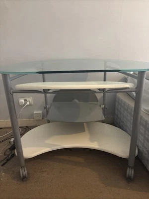 Computer Table Used But In Very Good Condition Heavy Glass Table Desk - Image 1 of 4