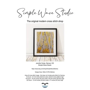 Autumn Aspen Trees Forest Fall Orange Landscape Counted Cross Stitch Pattern - Picture 1 of 8