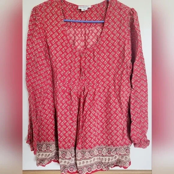 Motherhood Maternity Women's Red Floral Long Sleeve Boho Blouse Size Large - Image 1 of 4