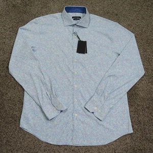 NWT Bugatchi Shirt Mens XL Sky Blue Shaped Fit Performance Dots Button Up Casual - Picture 1 of 11