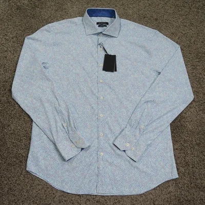 NWT Bugatchi Shirt Mens XL Sky Blue Shaped Fit Performance Dots Button Up Casual - Image 1 of 4