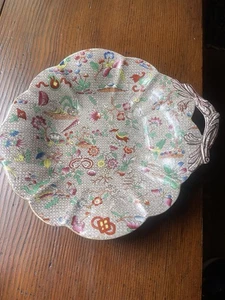 ANTICO PIATTO TORTA INGLESE CHINOSERIE TRANSFERWARE POLICROMO EN AMEL C. 1880 - Foto 1 di 13