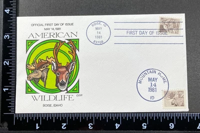 Collins FDC Hand Painted Cover 1981 American Wildlife Deer Moose Idaho - Image 1 of 2