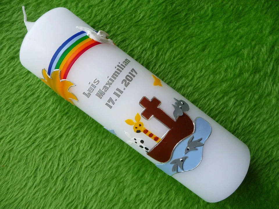 HANDARBEIT Taufkerze Arche Noah Junge Mädchen wachsverziert