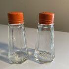 Vintage Gemco Glass Salt Pepper Shakers. 4.5? Tall. Octagonal Shape Orange Lid