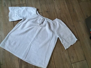 Leinenbluse weiss 42/44 Folklore Carmenausschnitt - Bild 1 von 4