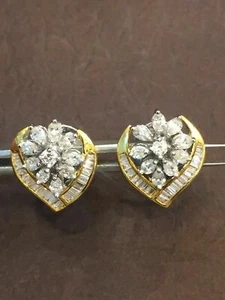 585 Fine Hallmark 14K Gold 1.28 Cts Round Pear Shape Pave Diamonds Stud Earrings - Picture 1 of 10