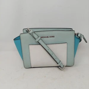 Michael Kors Blue White Colorblock Selma Crossbody Bag Preppy Minimalist Handbag - Picture 1 of 9