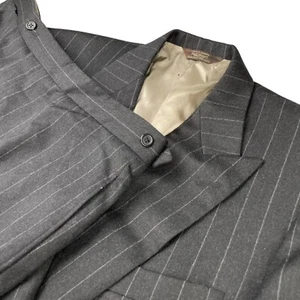 VTG Paul Stuart Men's Flannel Double Breasted Suit Charcoal Stripe • 42S | 36x30 - Picture 1 of 24