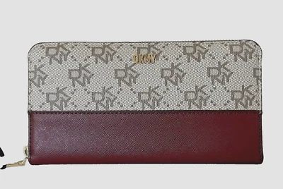 Nueva Cartera Continental DKNY Bryant Grande con Cremallera Alrededor Caqui/Vino Envejecido Foto 1 de 4