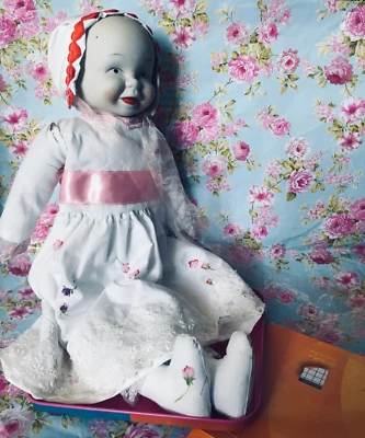 Poupée poupon ancien a trois faces 37cm - Photo 1/4