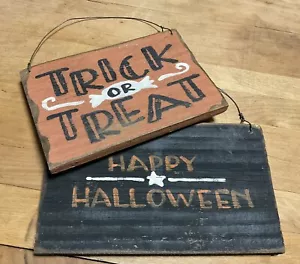 Primitive Hand Painted Happy Halloween Trick Or Treat Wood Signs - Picture 1 of 5