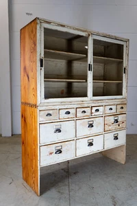 Apothekerschrank Tante Emma Ladeneinrichtung Schrankwand  Vitrine Holz antik alt - Bild 1 von 15